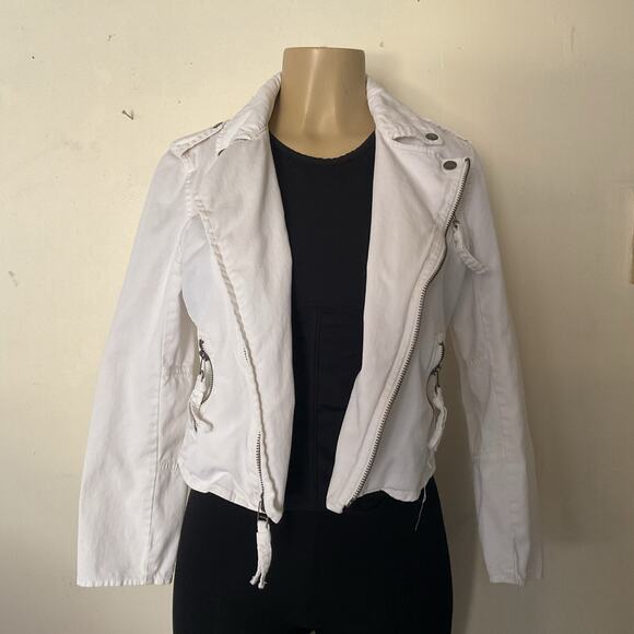 American Eagle Vintage 2012 White Moto Jacket Women’s Small Denim Biker Style - Picture 4 of 9